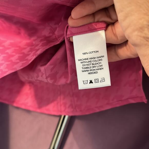 Foxcroft Button Up Blouse Magenta Pink Houndstooth Cotton NWT Career Barbie - Picture 5 of 5